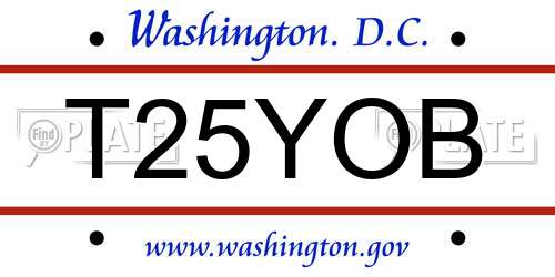 T25YOB District Of Columbia License Plate