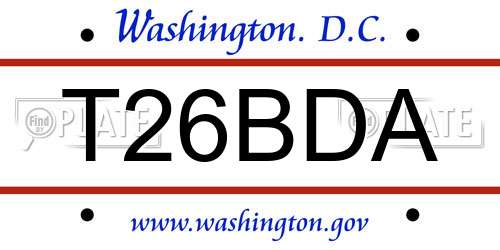 T26BDA District Of Columbia License Plate
