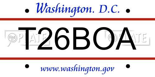 T26BOA District Of Columbia License Plate