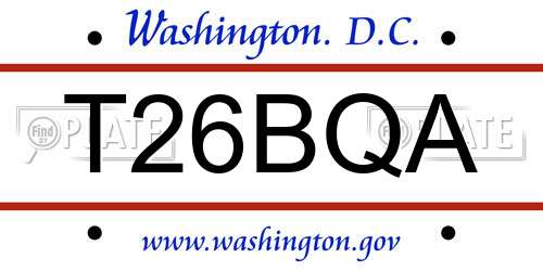 T26BQA District Of Columbia License Plate
