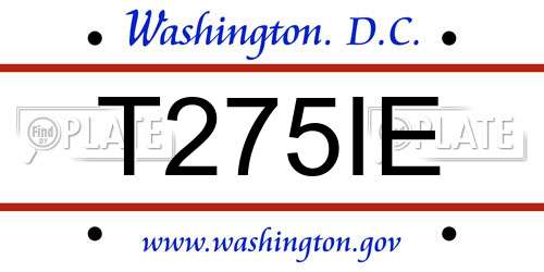 T275IE District Of Columbia License Plate