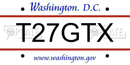 T27GTX District Of Columbia License Plate