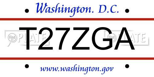 T27ZGA District Of Columbia License Plate