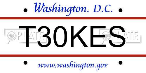 T30KES District Of Columbia License Plate