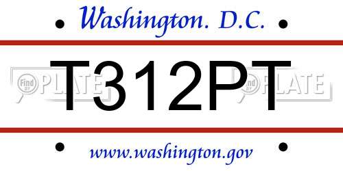 T312PT District Of Columbia License Plate