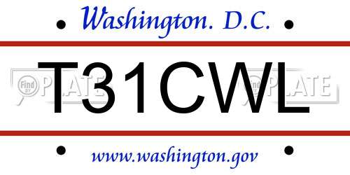 T31CWL District Of Columbia License Plate