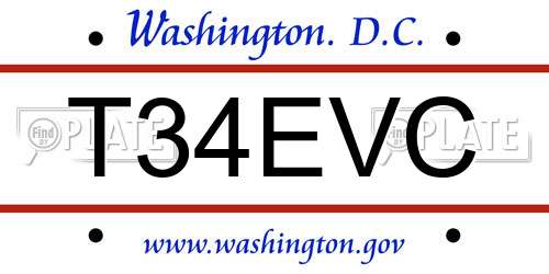 T34EVC District Of Columbia License Plate