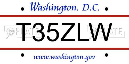 T35ZLW District Of Columbia License Plate