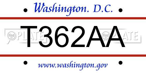 T362AA District Of Columbia License Plate