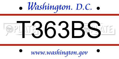 T363BS District Of Columbia License Plate