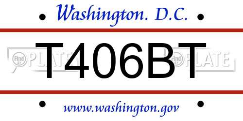 T406BT District Of Columbia License Plate