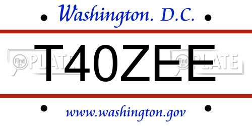 T40ZEE District Of Columbia License Plate