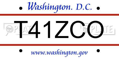 T41ZCO District Of Columbia License Plate