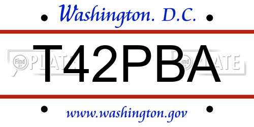 T42PBA District Of Columbia License Plate