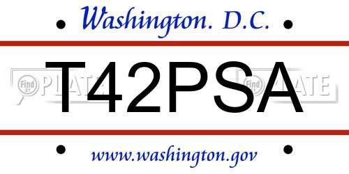 T42PSA District Of Columbia License Plate