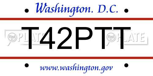 T42PTT District Of Columbia License Plate