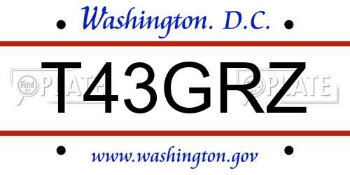 T43GRZ District Of Columbia License Plate