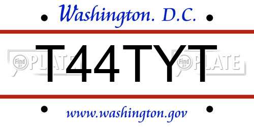 T44TYT District Of Columbia License Plate