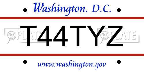 T44TYZ District Of Columbia License Plate