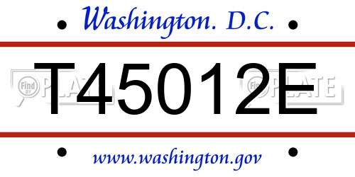 T45012E District Of Columbia License Plate