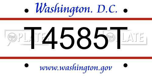 T4585T District Of Columbia License Plate