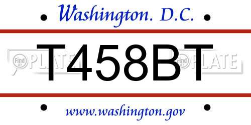 T458BT District Of Columbia License Plate