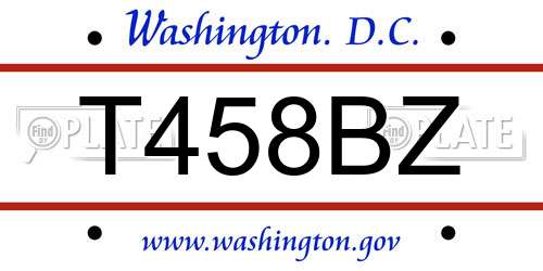 T458BZ District Of Columbia License Plate