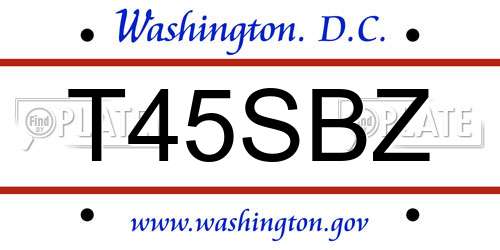 T45SBZ District Of Columbia License Plate