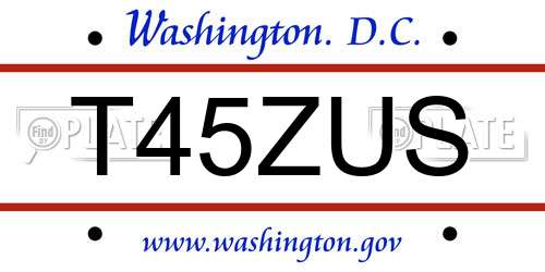 T45ZUS District Of Columbia License Plate