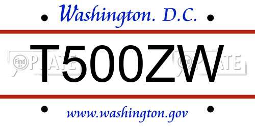 T500ZW District Of Columbia License Plate
