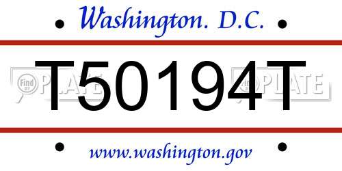 T50194T District Of Columbia License Plate