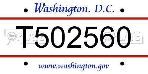 T502560 District Of Columbia License Plate