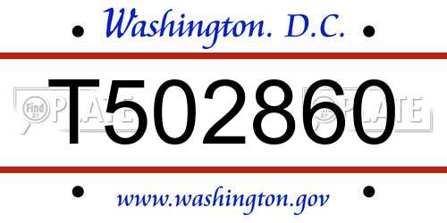T502860 District Of Columbia License Plate