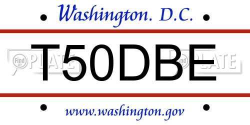 T50DBE District Of Columbia License Plate