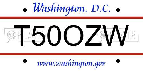 T50OZW District Of Columbia License Plate