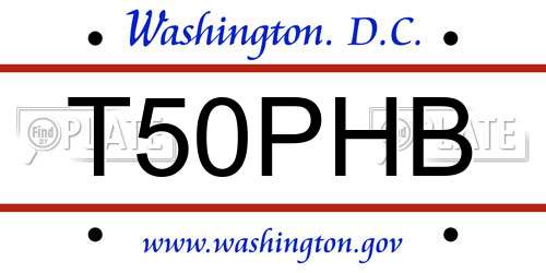 T50PHB District Of Columbia License Plate
