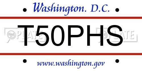 T50PHS District Of Columbia License Plate