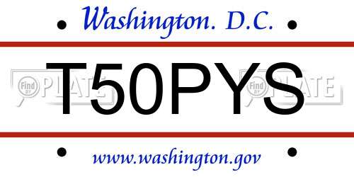 T50PYS District Of Columbia License Plate