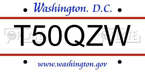 T50QZW District Of Columbia License Plate
