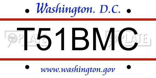 T51BMC District Of Columbia License Plate