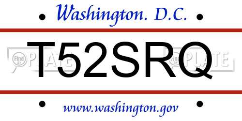 T52SRQ District Of Columbia License Plate
