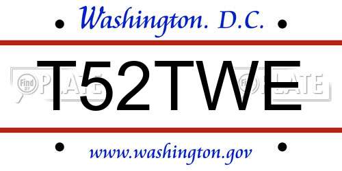 T52TWE District Of Columbia License Plate