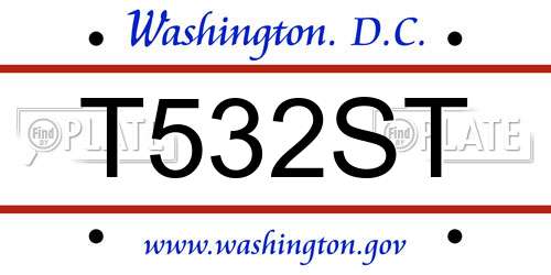 T532ST District Of Columbia License Plate