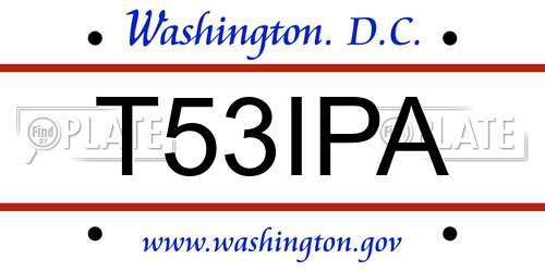 T53IPA District Of Columbia License Plate