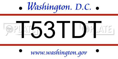 T53TDT District Of Columbia License Plate