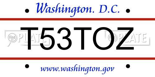 T53TOZ District Of Columbia License Plate