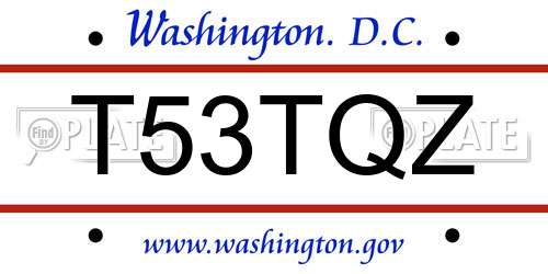 T53TQZ District Of Columbia License Plate