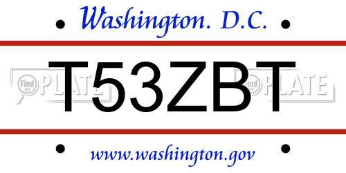 T53ZBT District Of Columbia License Plate