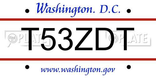 T53ZDT District Of Columbia License Plate