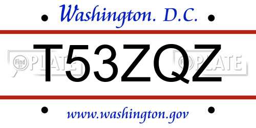 T53ZQZ District Of Columbia License Plate